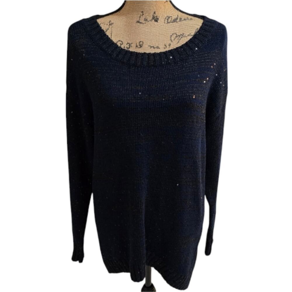 Michael Stars Blue and Black Sequin Tunic Length Sweater popover Size M / L